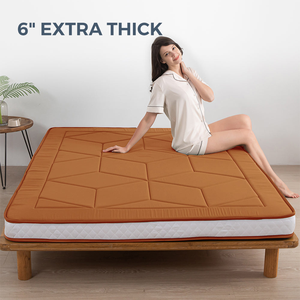 MAXYOYO 6" Extra Thick Floor Futon Mattress, Geometric Diamond Quilted Bed Mattress Topper