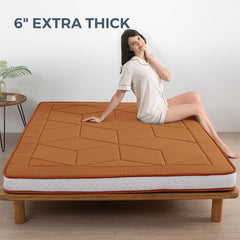 MAXYOYO 6" Extra Thick Floor Futon Mattress, Geometric Diamond Quilted Bed Mattress Topper