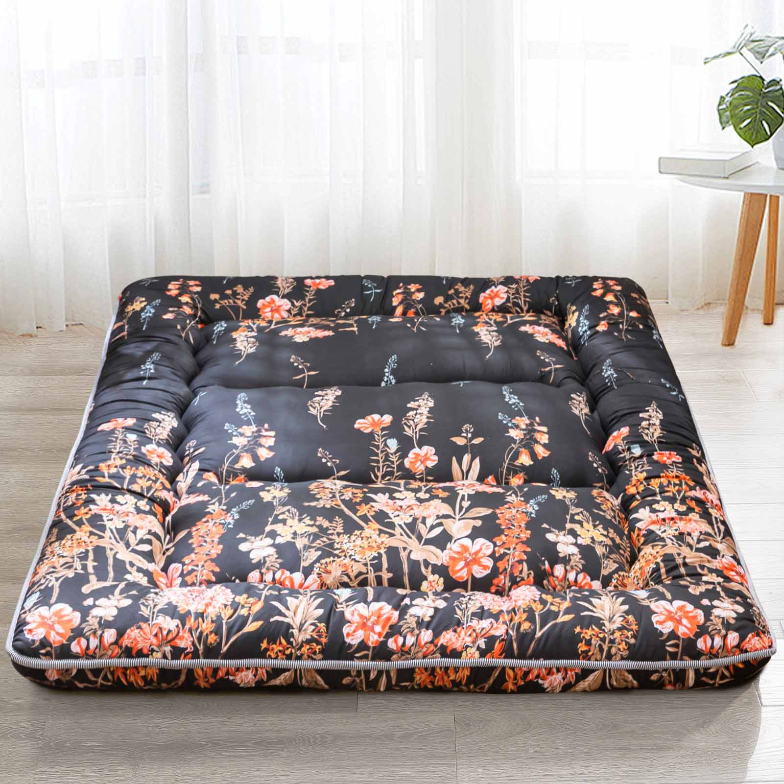 MAXYOYO Floor Mattress, Black Floral Printed Japanese Futon