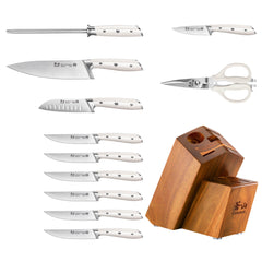 ALPS Series 12-Piece Knife Block Set, Forged German Steel, Acacia Block