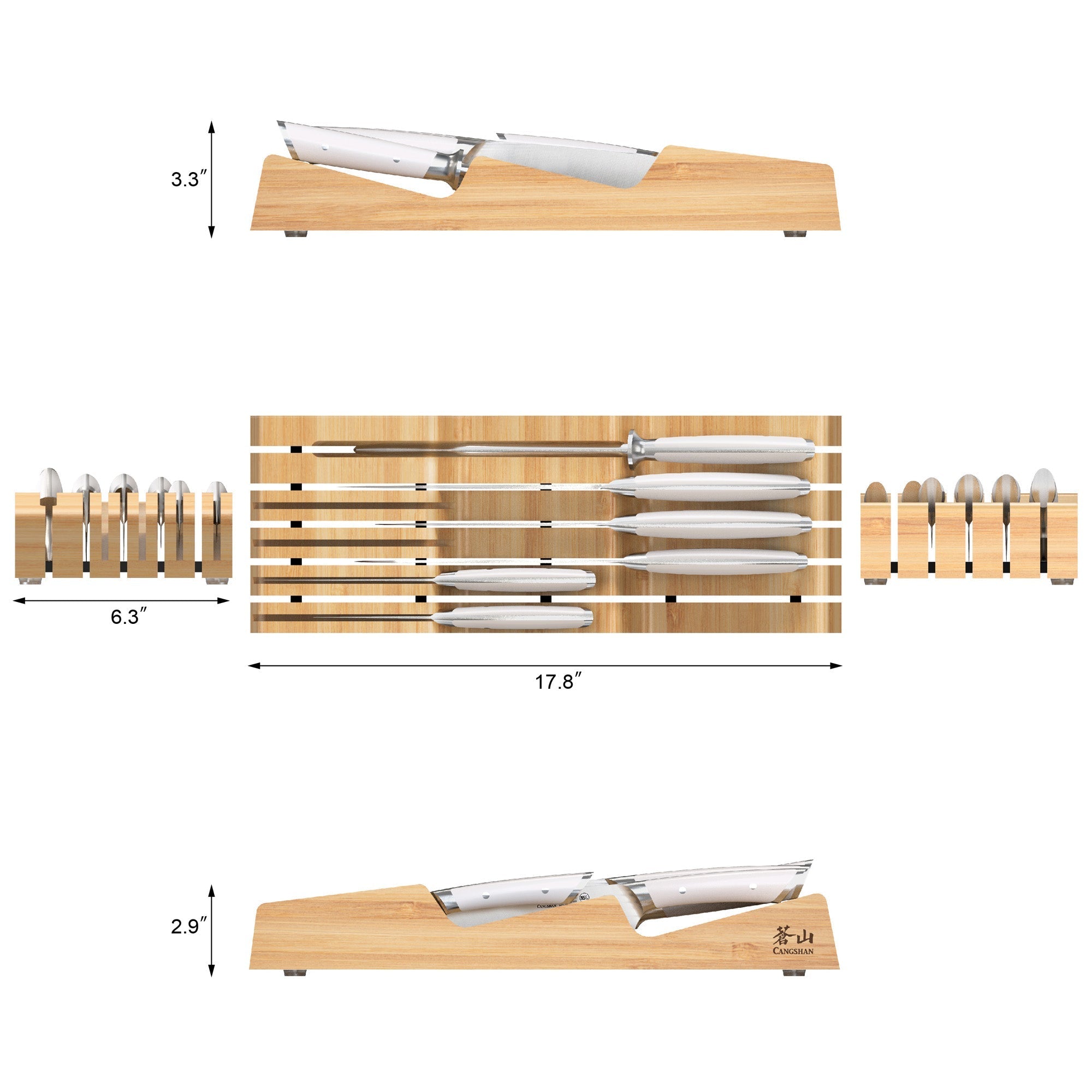 HELENA Series 7-Piece In-Drawer Knife Set, Forged German Steel, Bamboo Tray