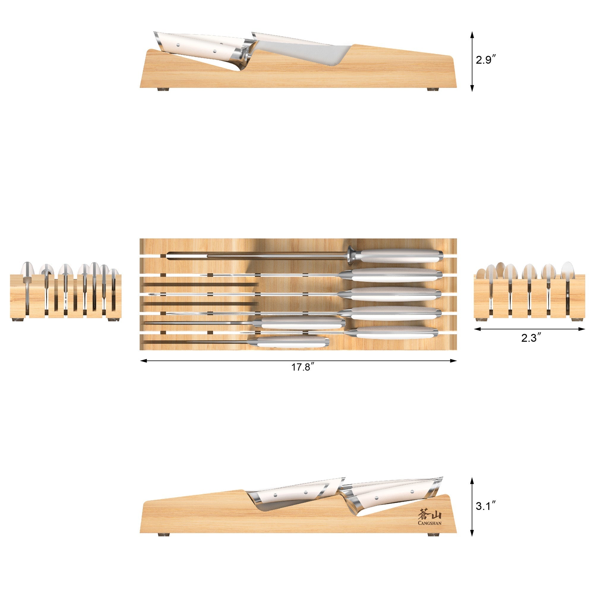 HELENA Series 8-Piece In-Drawer BBQ Knife Set, Forged German Steel, Bamboo Tray