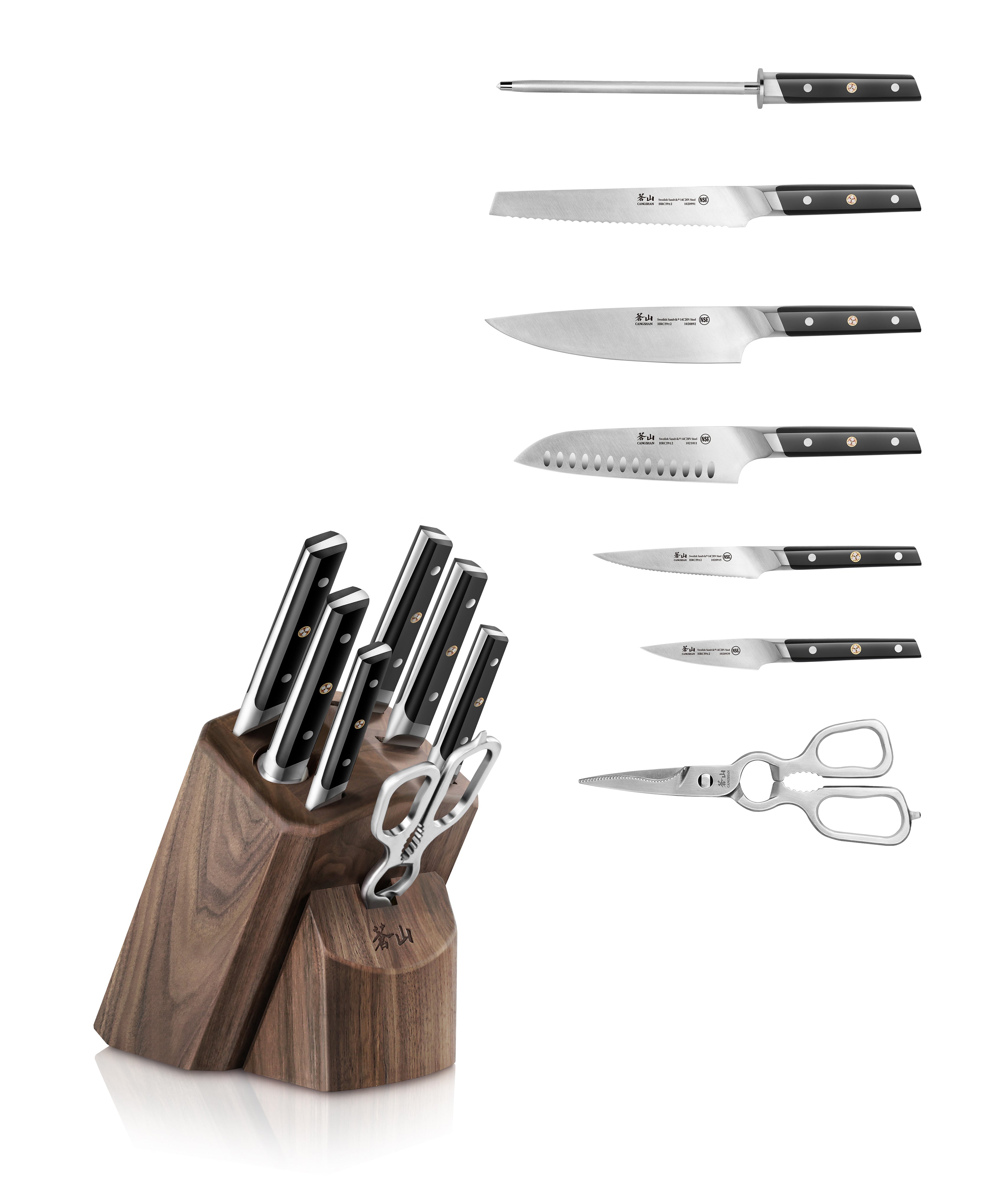 TC Series 8-Piece Knife Block Set, Walnut, Forged Swedish 14C28N Steel, 1021219