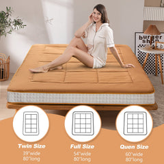 MAXYOYO 6" Extra Thick Japanese Futon Mattress with Rectangle Quilted, Stylish Floor Bed For Family, Light Brown