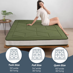 MAXYOYO 6" Extra Thick Floor Futon Mattress, Geometric Diamond, Green