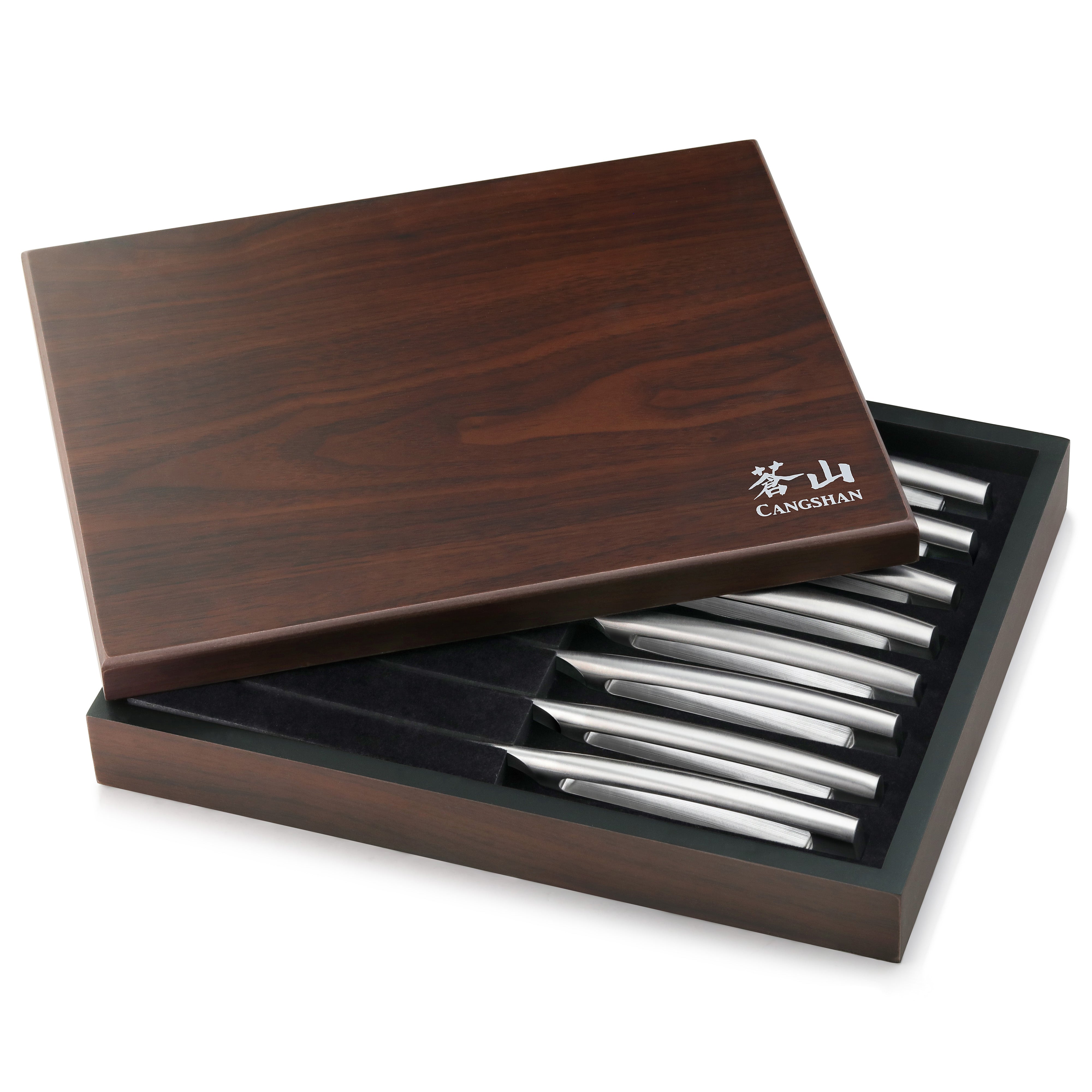 TN1 Series 8-Piece Straight Edge Steak Knife Set w/ Walnut Box, Forged Swedish 14C28N Steel, 1024111