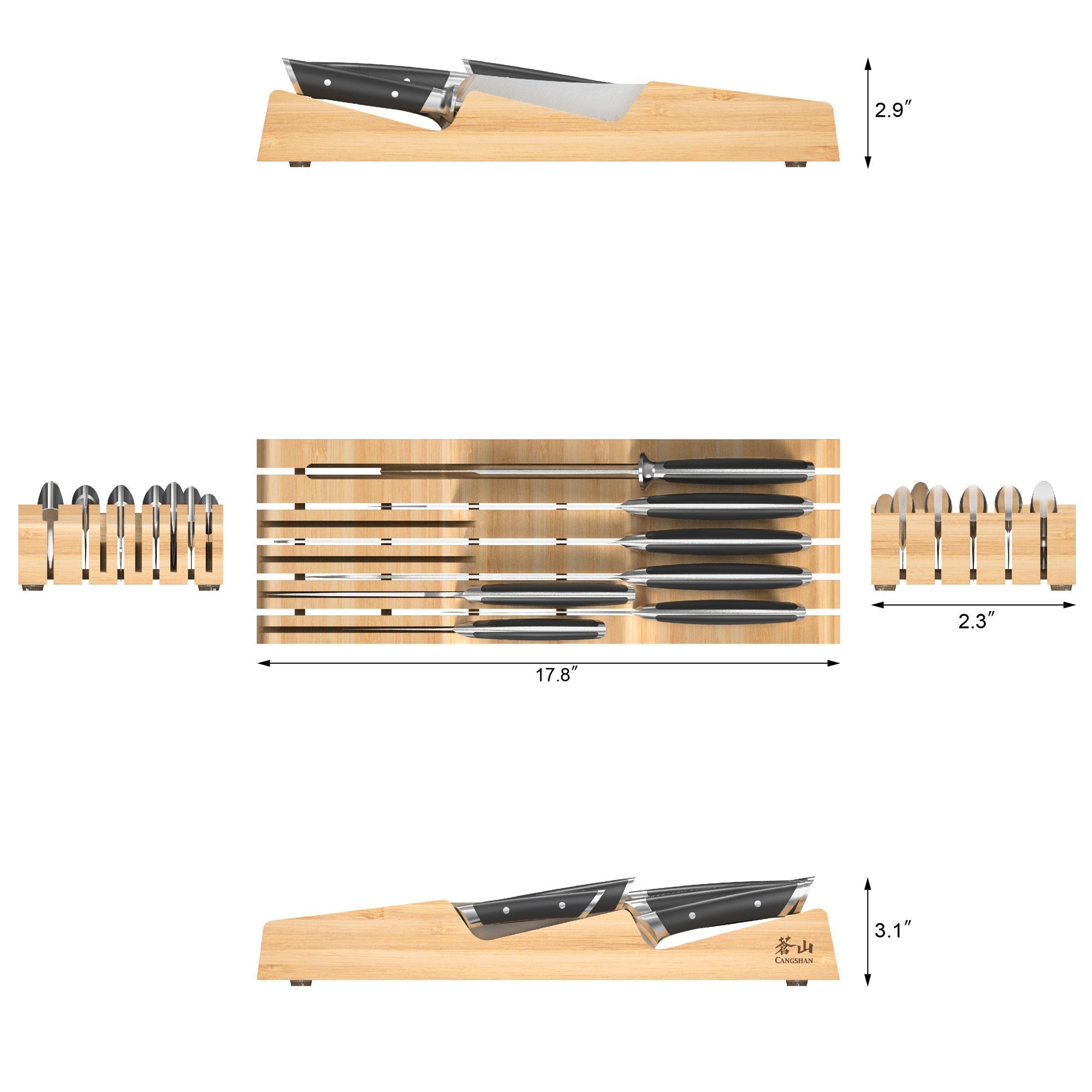 HELENA Series 8-Piece In-Drawer BBQ Knife Set, Forged German Steel, Bamboo Tray