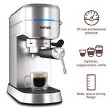 Wirsh Espresso Machine,Espresso Maker with Commercial Steamer for Latte and Cappuccino,Expresso Coffee Machine with 42 oz Removable Water Tank,Stainless Steel (Home Barista)