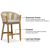 PURPLE LEAF Counter Stools Bar Stools Rattan Bar Stools Wicker Bar Chairs Woven Aluminum Barstools with Back and Cushions