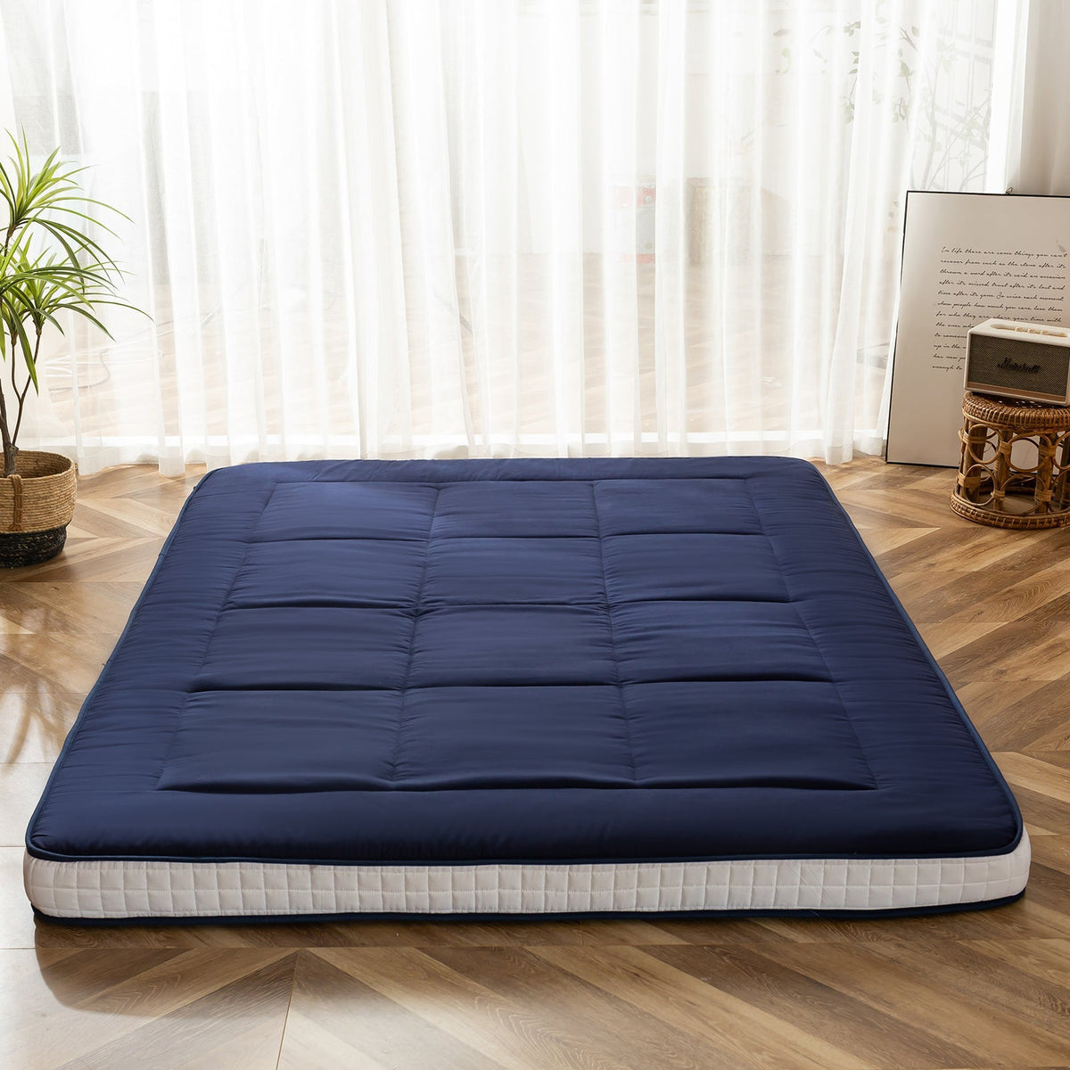 MAXYOYO Padded Japanese Floor Mattress, Portable Floor Futon Mattress, Navy