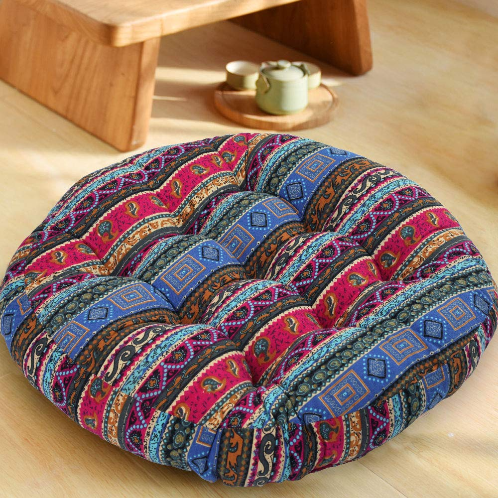 MAXSAYYOYK Round Boho Floor Cushion, Stripe Blue, 22 Inch