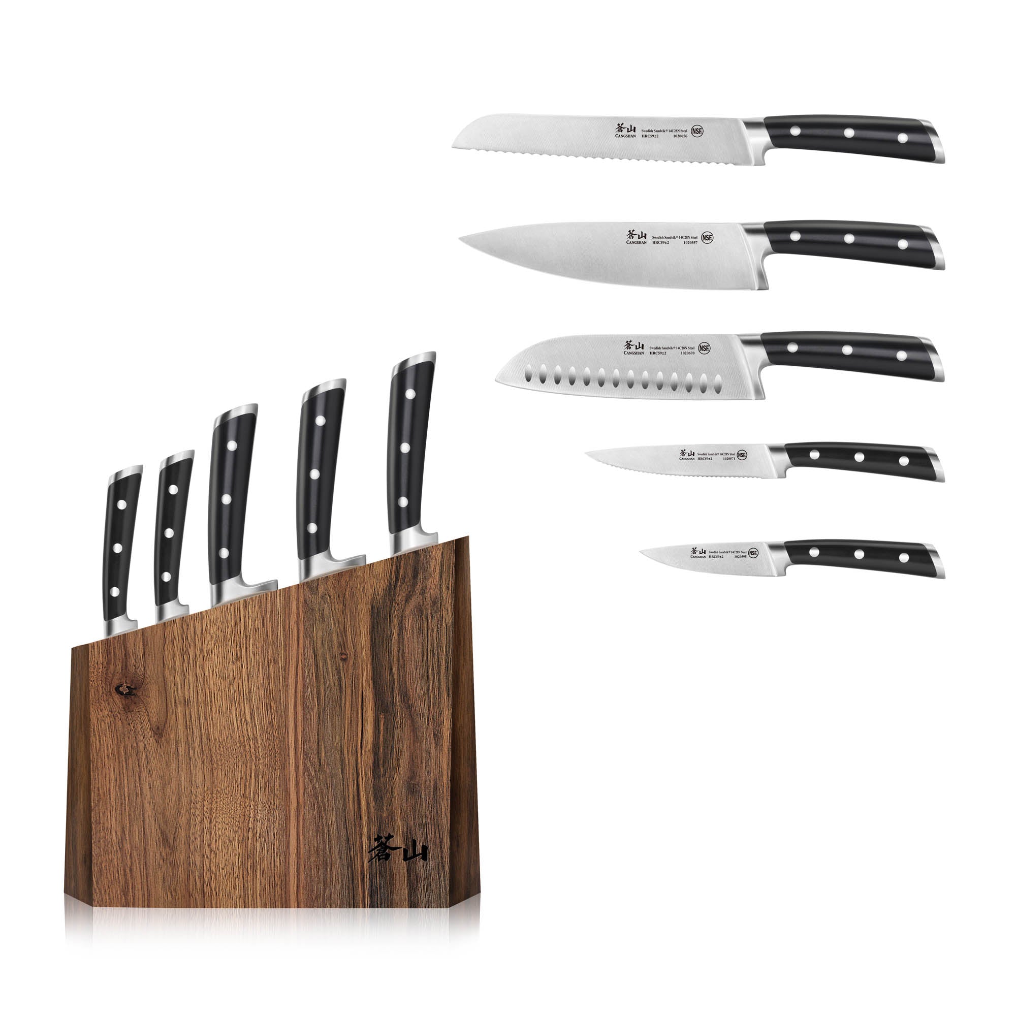 TS Series 6-Piece Knife Block Set, Forged Swedish 14C28N Steel, Walnut Block, 1024876