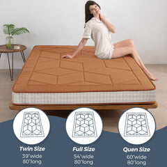 MAXYOYO 6" Extra Thick Japanese Futon Mattress with Rectangle Quilted, Stylish Floor Bed For Family, Light Brown