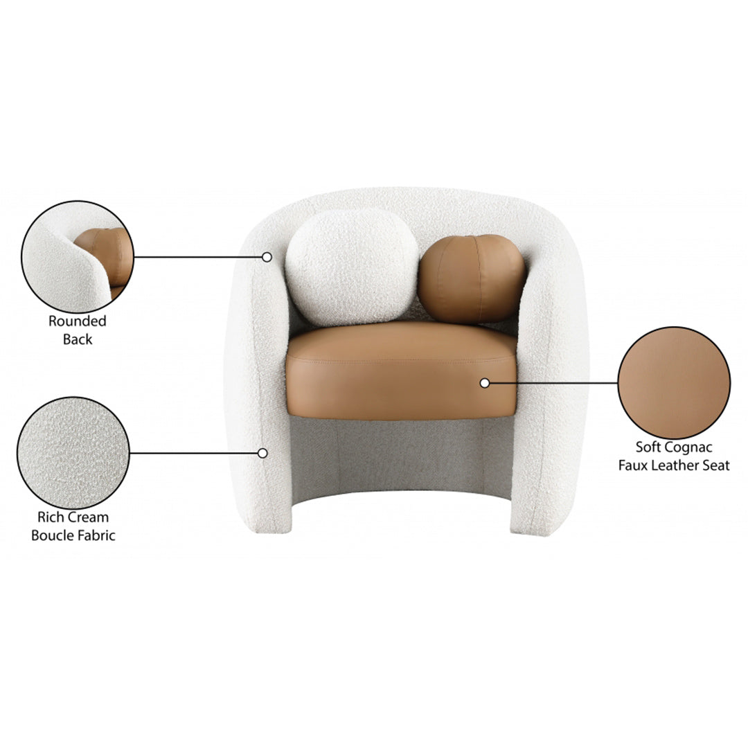 Acadia Boucle Fabric and Faux Leather Accent Chair