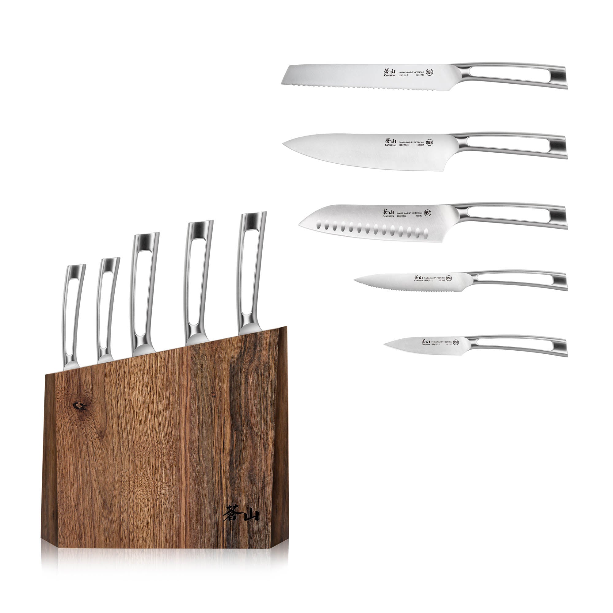 TN1 Series 6-Piece Knife Block Set, Forged Swedish 14C28N Steel, Walnut Block, 1024838