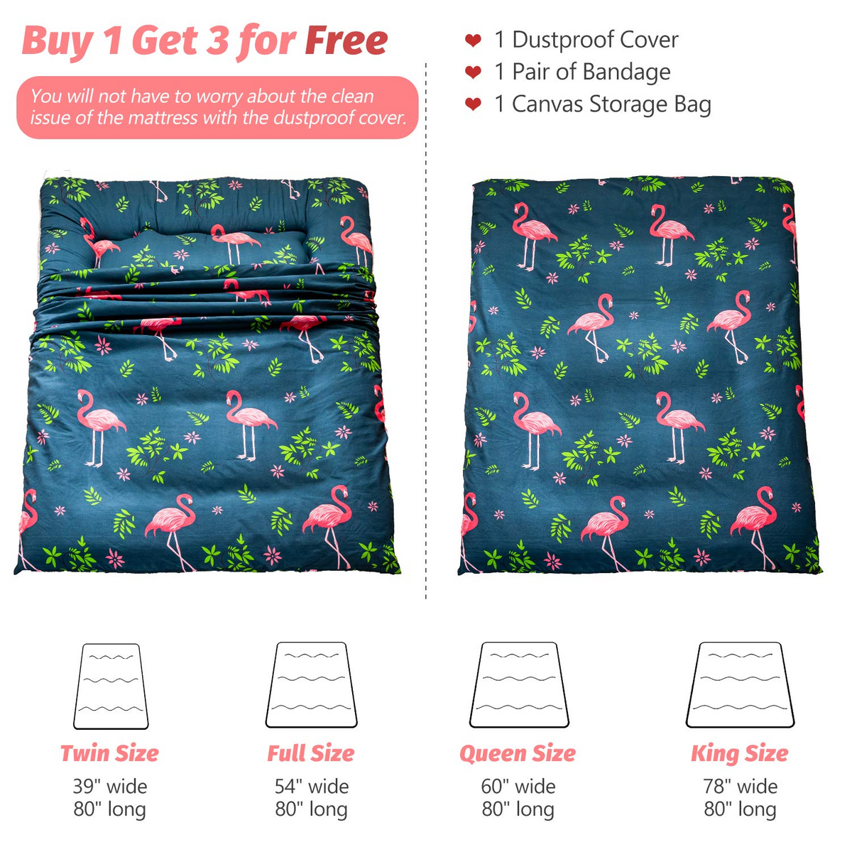 MAXYOYO Flamingo Japanese Floor Futon Mattress，Memory Cotton Futon Mattress