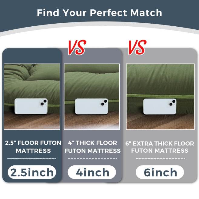 MAXYOYO 6" Extra Thick Japanese Classic Floor Futon Mattress, Green