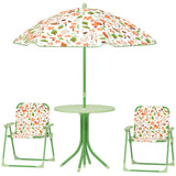 Qaba Kids Picnic Table and Chair Set, Outdoor Activity Table with Foldable Chairs, Removable Umbrella for Backyard, Green