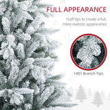 HOMCOM 7ft Artificial Flocked Christmas Tree with Snow Tips, Easy Assembly, Hinged Xmas Tree for Home Office Holiday