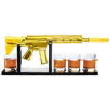 AR15 Gold Whiskey Decanter Set with 4 Bullet Whiskey Glasses