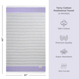 4 Packed Terry Peshtemal and Premium Beach Towel, Mediterranean Cotton Turkish Peshtemals, 35" x 60",  Modern & Traditional Turkish Bath Towels