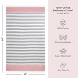 4 Packed Terry Peshtemal and Premium Beach Towel, Mediterranean Cotton Turkish Peshtemals, 35" x 60",  Modern & Traditional Turkish Bath Towels