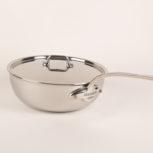 Mauviel M'URBAN 4 Tri-Ply Curved Splayed Saute Pan With Lid, Cast Stainless Steel Handle, 2.1-Qt