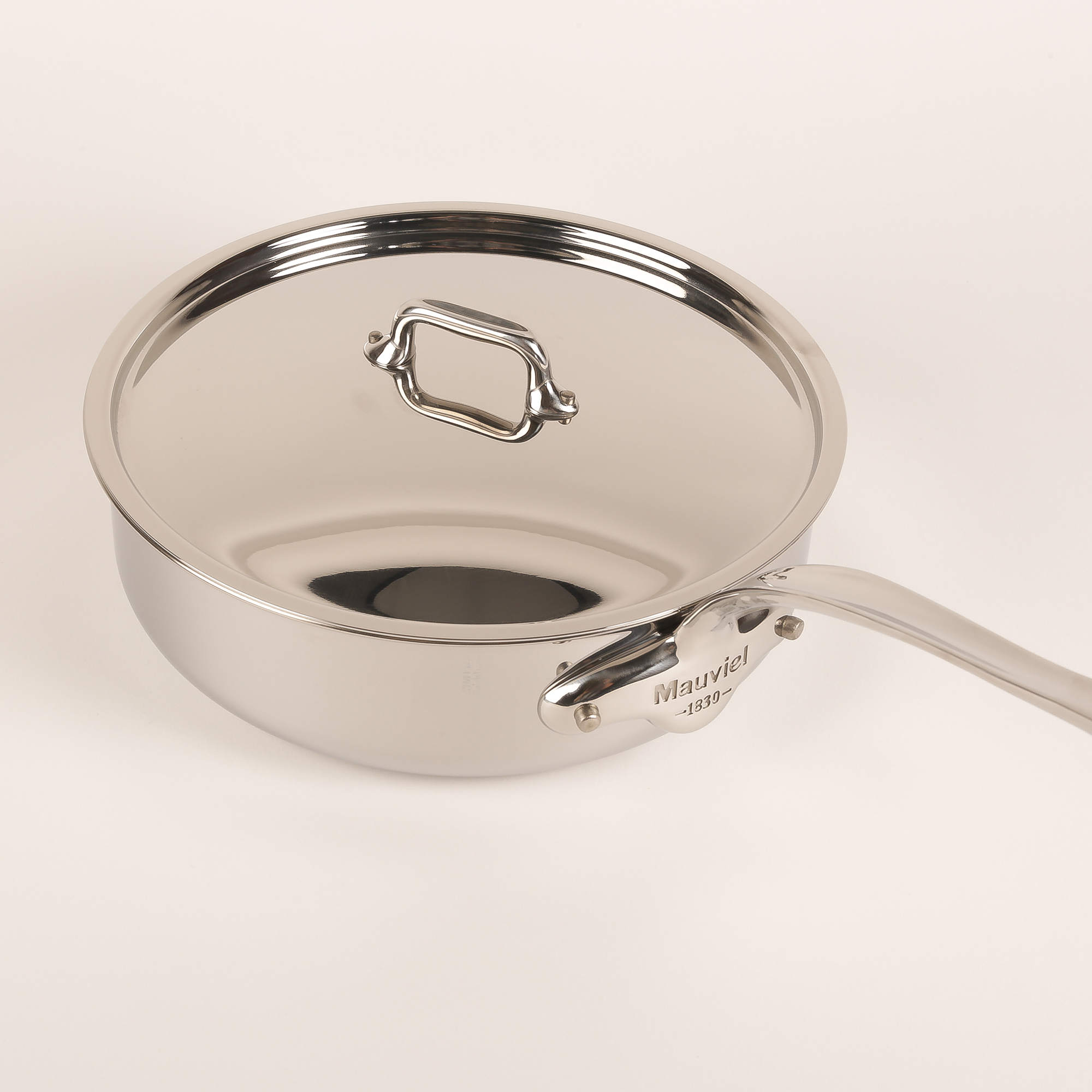 Mauviel M'URBAN 4 Tri-Ply Saute Pan With Lid, Cast Stainless Steel Handle, 3.2-Qt