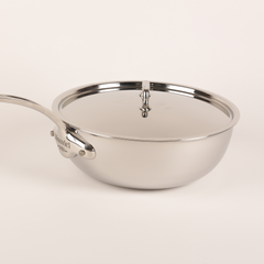 Mauviel M'URBAN 4 Tri-Ply Curved Splayed Saute Pan With Lid, Cast Stainless Steel Handle, 3.4-Qt