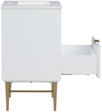Modernist Quartz Bathroom Vanity with Elegant White Finish and Contemporary Gold Accents Design