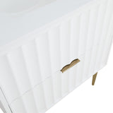 Modernist Quartz Bathroom Vanity with Elegant White Finish and Contemporary Gold Accents Design