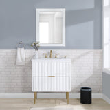 Modernist Quartz Bathroom Vanity with Elegant White Finish and Contemporary Gold Accents Design