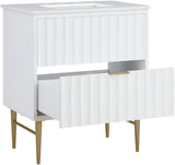 Modernist Quartz Bathroom Vanity with Elegant White Finish and Contemporary Gold Accents Design