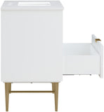 Modernist Quartz Bathroom Vanity with Elegant White Finish and Contemporary Gold Accents Design