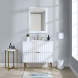 Modernist Quartz Bathroom Vanity with Elegant White Finish and Contemporary Gold Accents Design