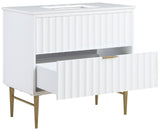 Modernist Quartz Bathroom Vanity with Elegant White Finish and Contemporary Gold Accents Design