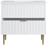Modernist Quartz Bathroom Vanity with Elegant White Finish and Contemporary Gold Accents Design