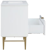 Modernist Quartz Bathroom Vanity with Elegant White Finish and Contemporary Gold Accents Design