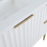 Modernist Quartz Bathroom Vanity with Elegant White Finish and Contemporary Gold Accents Design