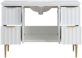 Modernist Quartz Bathroom Vanity with Elegant White Finish and Contemporary Gold Accents Design
