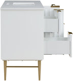 Modernist Quartz Bathroom Vanity with Elegant White Finish and Contemporary Gold Accents Design