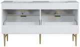 Modernist Quartz Bathroom Vanity with Elegant White Finish and Contemporary Gold Accents Design