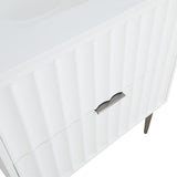 Modernist Quartz Bathroom Vanity with Elegant White Finish and Contemporary Gold Accents Design