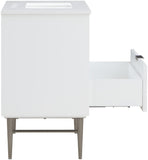 Modernist Quartz Bathroom Vanity with Elegant White Finish and Contemporary Gold Accents Design