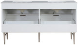 Modernist Quartz Bathroom Vanity with Elegant White Finish and Contemporary Gold Accents Design