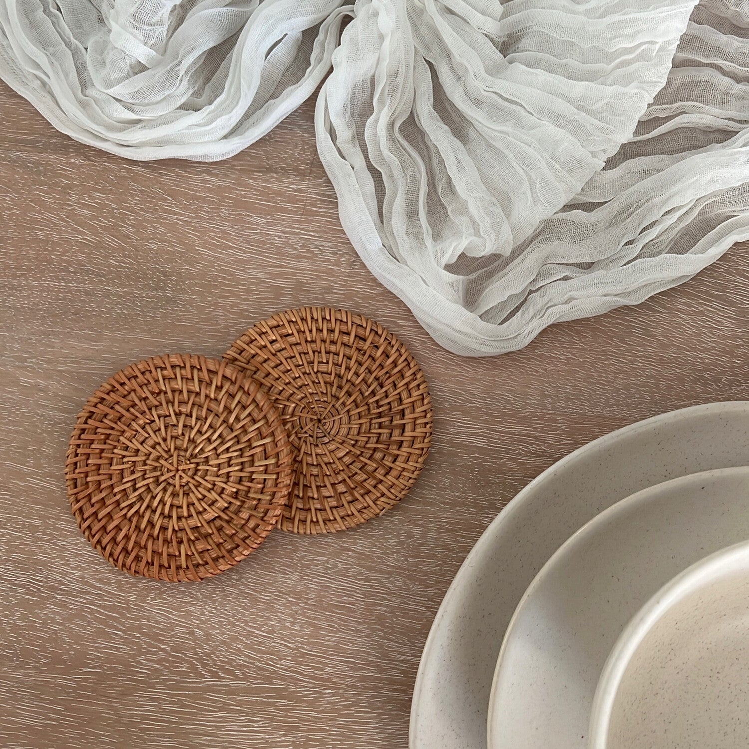 Rattan Coasters, Table Décor Set of 4