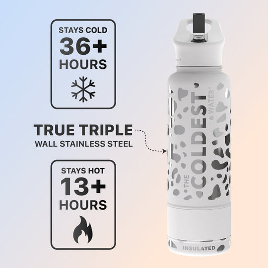 Water Bottle Silver Leopard