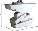 Jade Glass Console Table - Mirrored Geometric Base, Contemporary Design for Modern Living Spaces