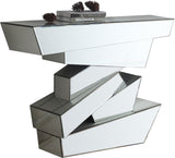 Jade Glass Console Table - Mirrored Geometric Base, Contemporary Design for Modern Living Spaces