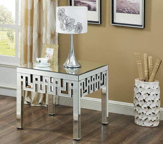 Aria Mirrored Contemporary End Table with Geometric Frame – Stylish Accent for Modern Spaces